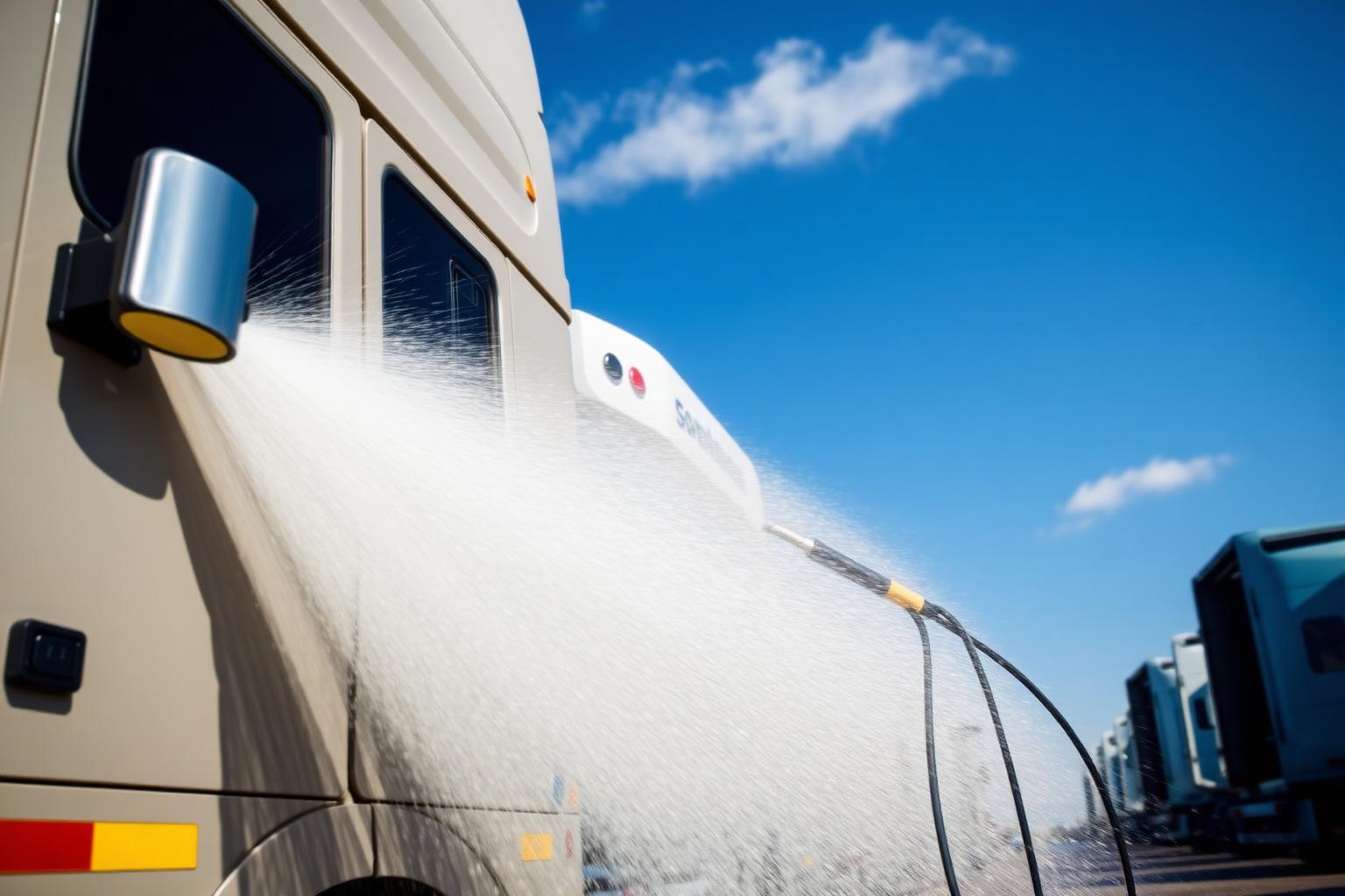 Pressure washing a fleet truck